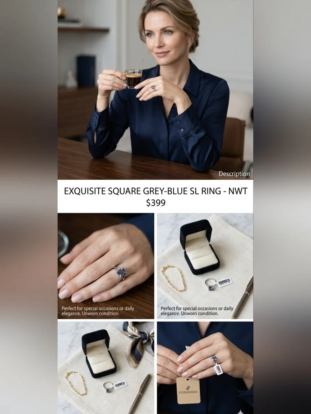 🔹Natural Starry Blue Quartz Statement Ring 925 Sterling Silver Adjustable🔹$499